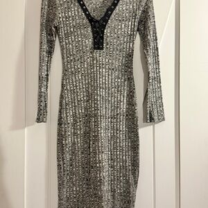 Gray Long Sleeve Lace-Up Dress